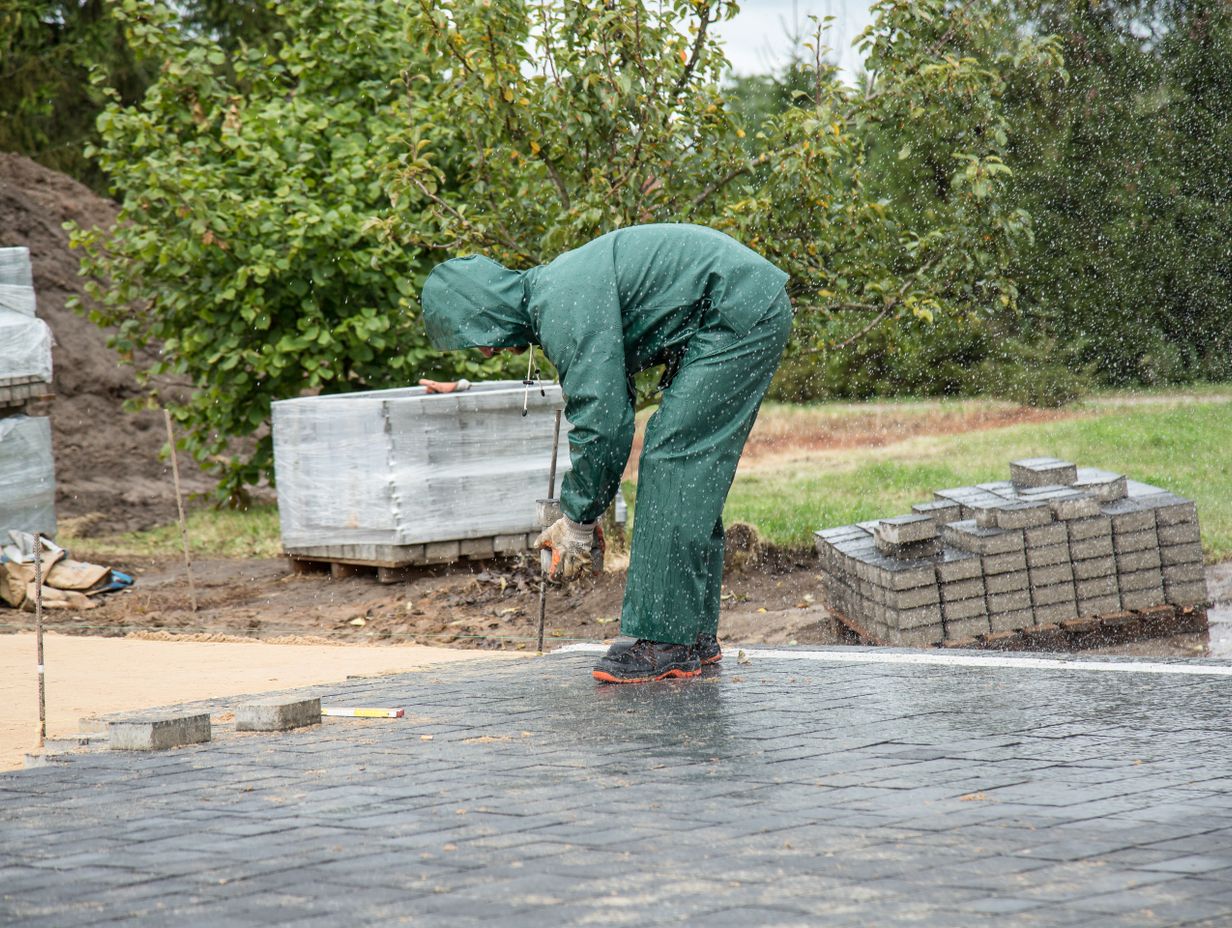 A tidy work site mid-build: compacted sub-base, edging set out and aggregate ready before paving is laid.