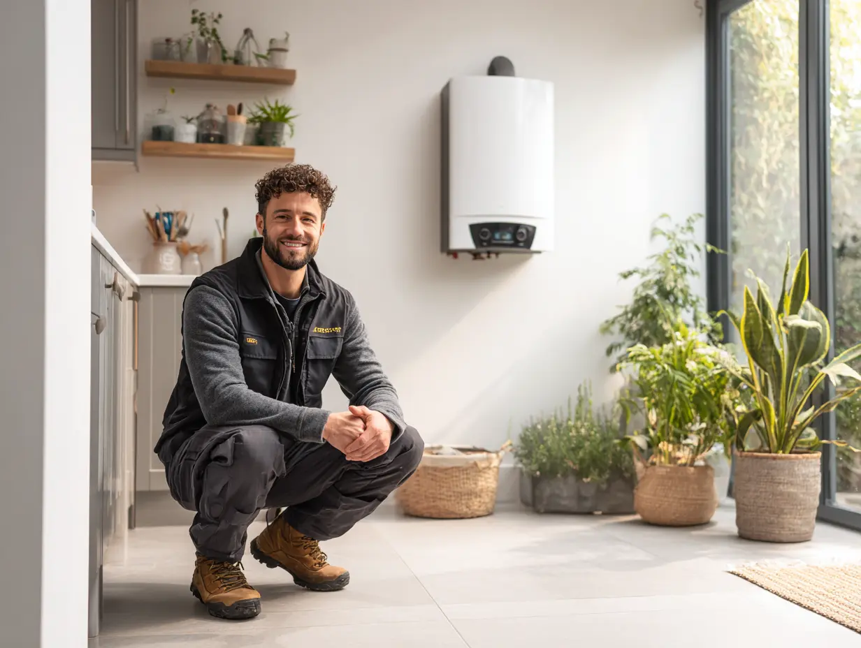 New combi boiler installed in a utility room